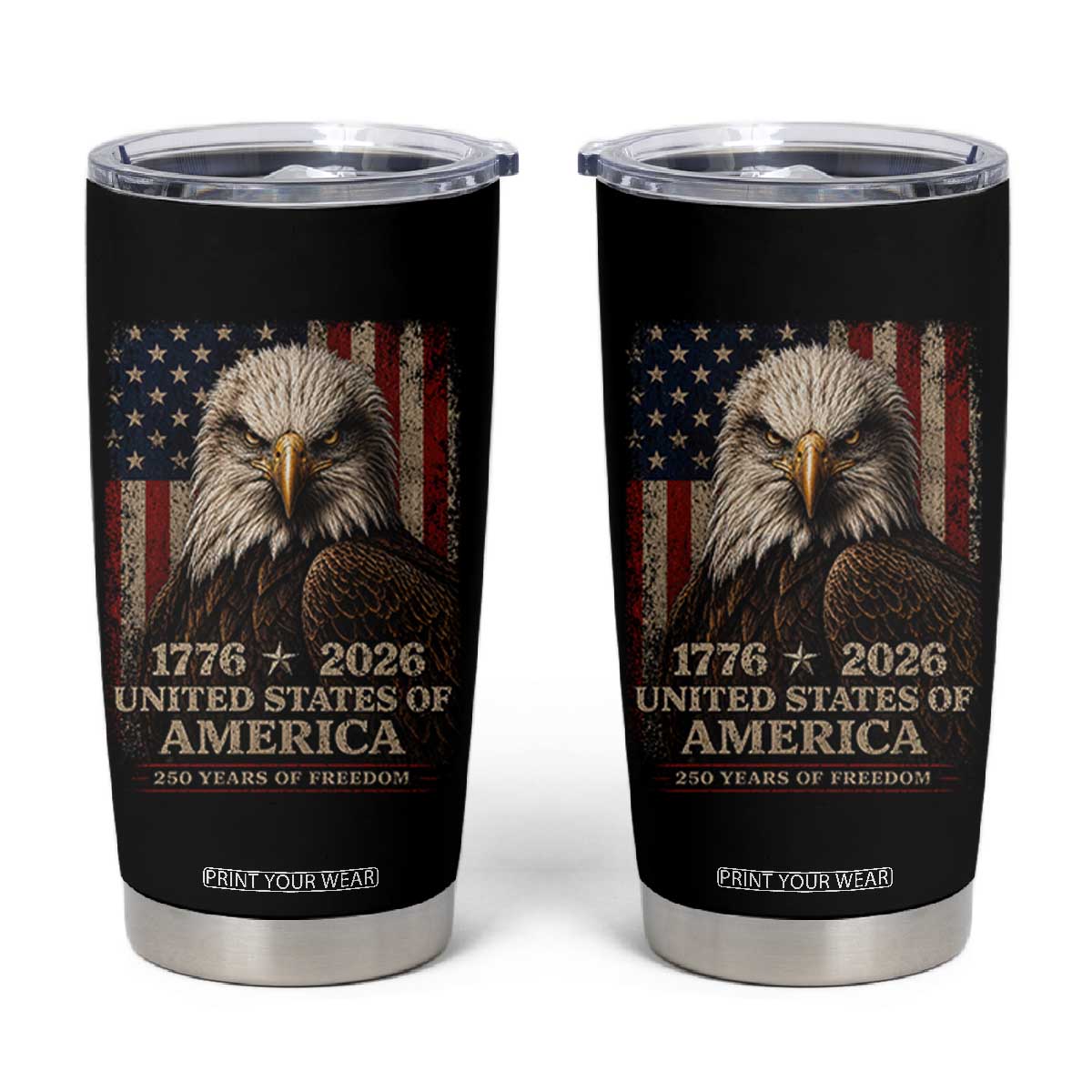 250 Anniversary USA Flag Tumbler Cup Vintage Bald Eagle Patriotic 1776 2026 250 Years Birthday TS10 Black Print Your Wear