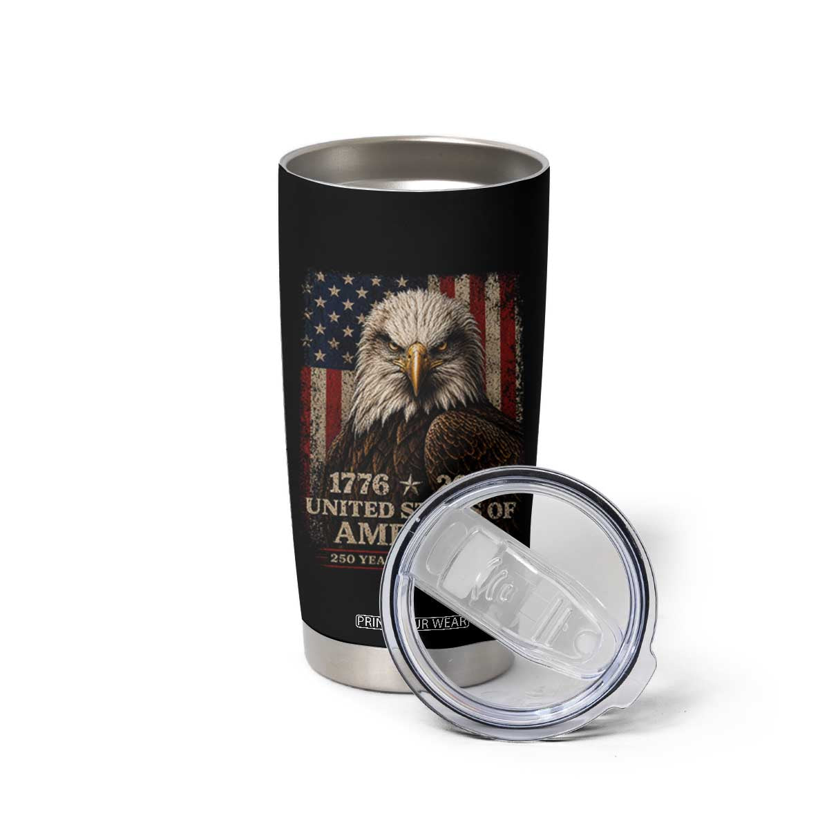 250 Anniversary USA Flag Tumbler Cup Vintage Bald Eagle Patriotic 1776 2026 250 Years Birthday TS10 Print Your Wear