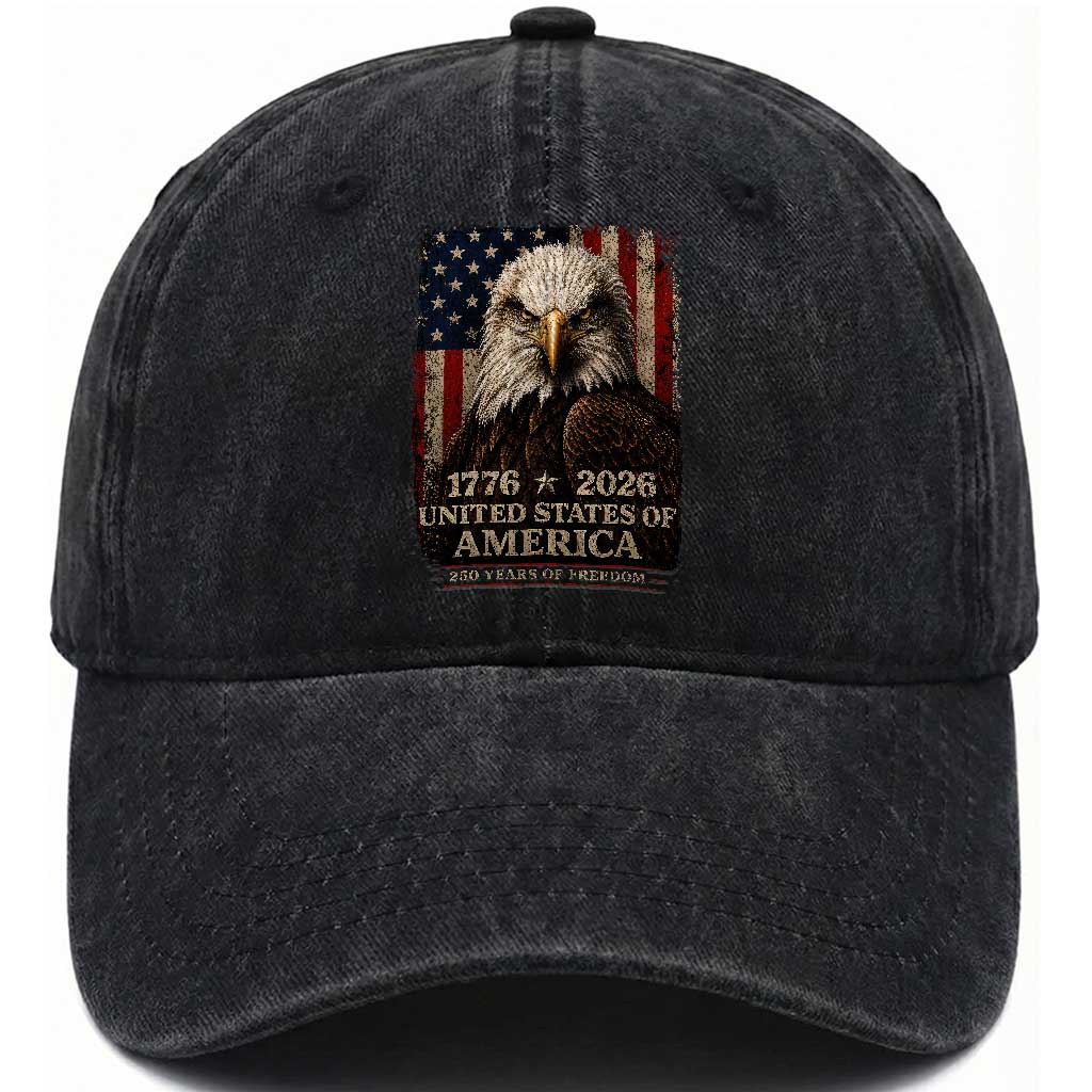 250 Anniversary USA Flag Washed Cotton Baseball Cap Vintage Bald Eagle Patriotic 1776 2026 250 Years Birthday TS10 Print Your Wear