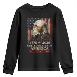 250 Anniversary USA Flag Youth Sweatshirt Vintage Bald Eagle Patriotic 1776 2026 250 Years Birthday TS10 Black Print Your Wear