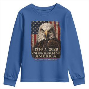 250 Anniversary USA Flag Youth Sweatshirt Vintage Bald Eagle Patriotic 1776 2026 250 Years Birthday TS10 Royal Blue Print Your Wear