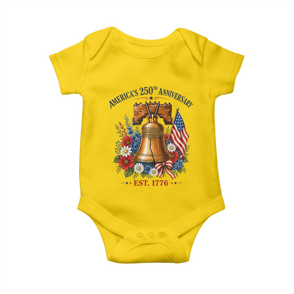 250 Anniversary Baby Onesie Floral Liberty Bell USA 250th American 4th July 2026 TS10 Daisy Print Your Wear