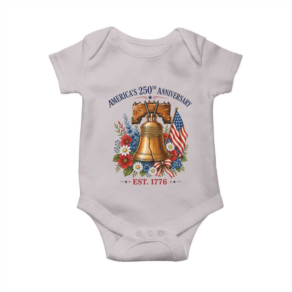 250 Anniversary Baby Onesie Floral Liberty Bell USA 250th American 4th July 2026 TS10 Ice Gray Print Your Wear
