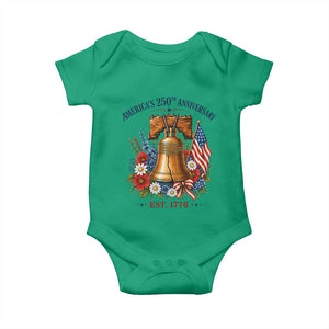 250 Anniversary Baby Onesie Floral Liberty Bell USA 250th American 4th July 2026 TS10 Irish Green Print Your Wear