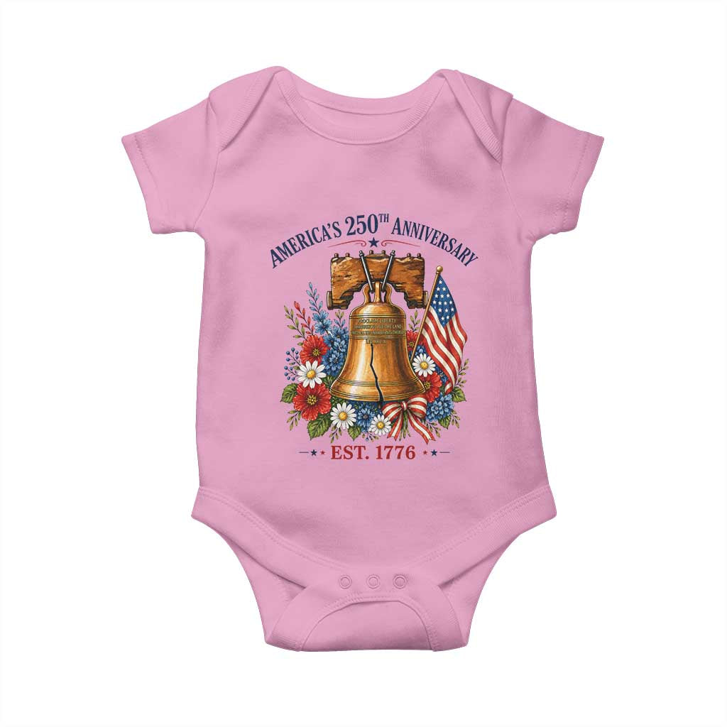 250 Anniversary Baby Onesie Floral Liberty Bell USA 250th American 4th July 2026 TS10 Light Pink Print Your Wear