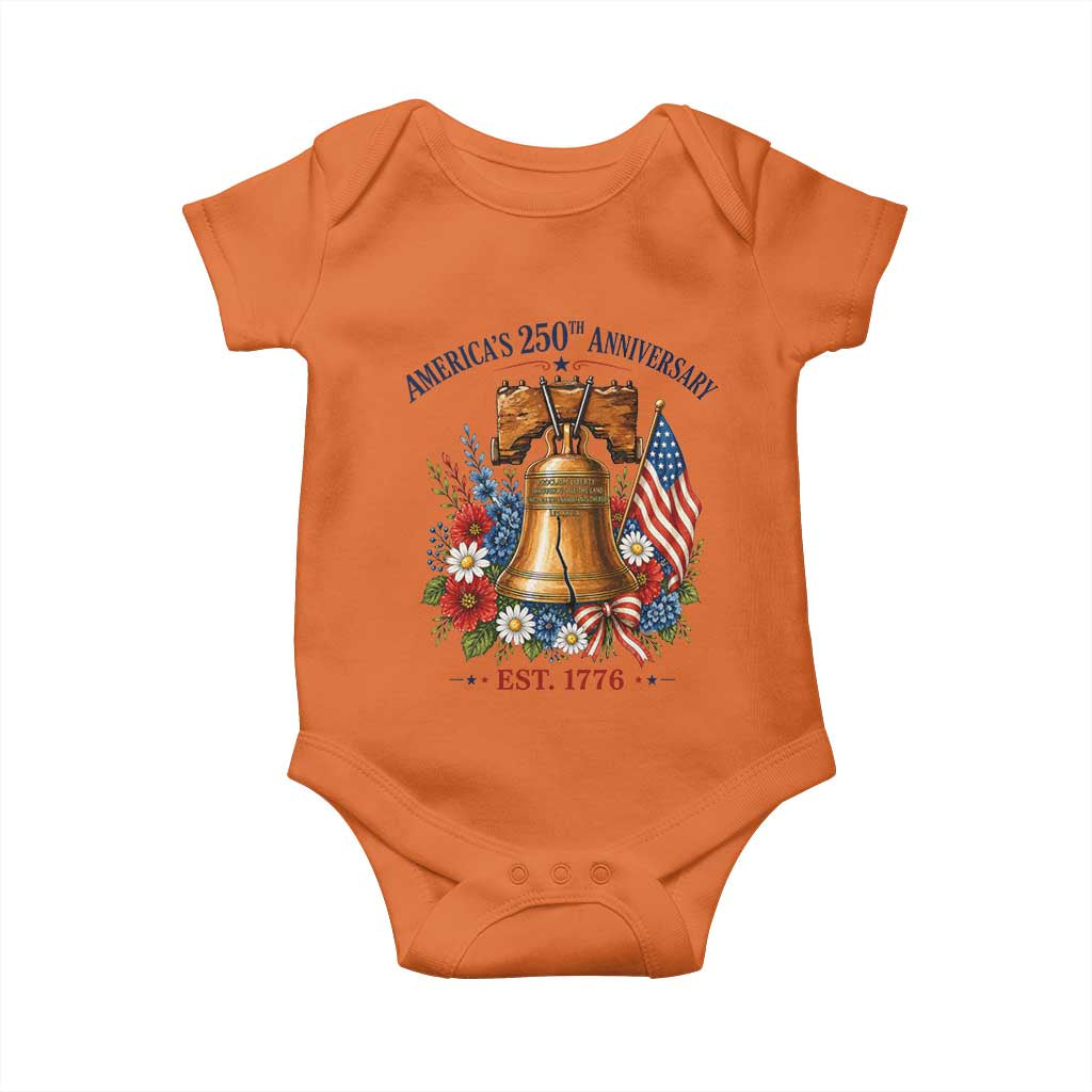 250 Anniversary Baby Onesie Floral Liberty Bell USA 250th American 4th July 2026 TS10 Orange Print Your Wear