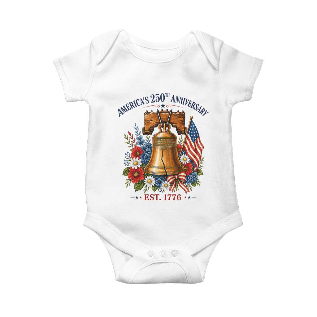 250 Anniversary Baby Onesie Floral Liberty Bell USA 250th American 4th July 2026 TS10 White Print Your Wear