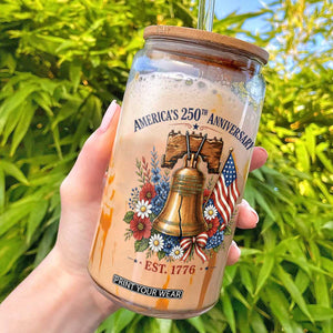 250 Anniversary Glass Can Floral Liberty Bell USA 250th American 4th July 2026 TS10 White Print Your Wear
