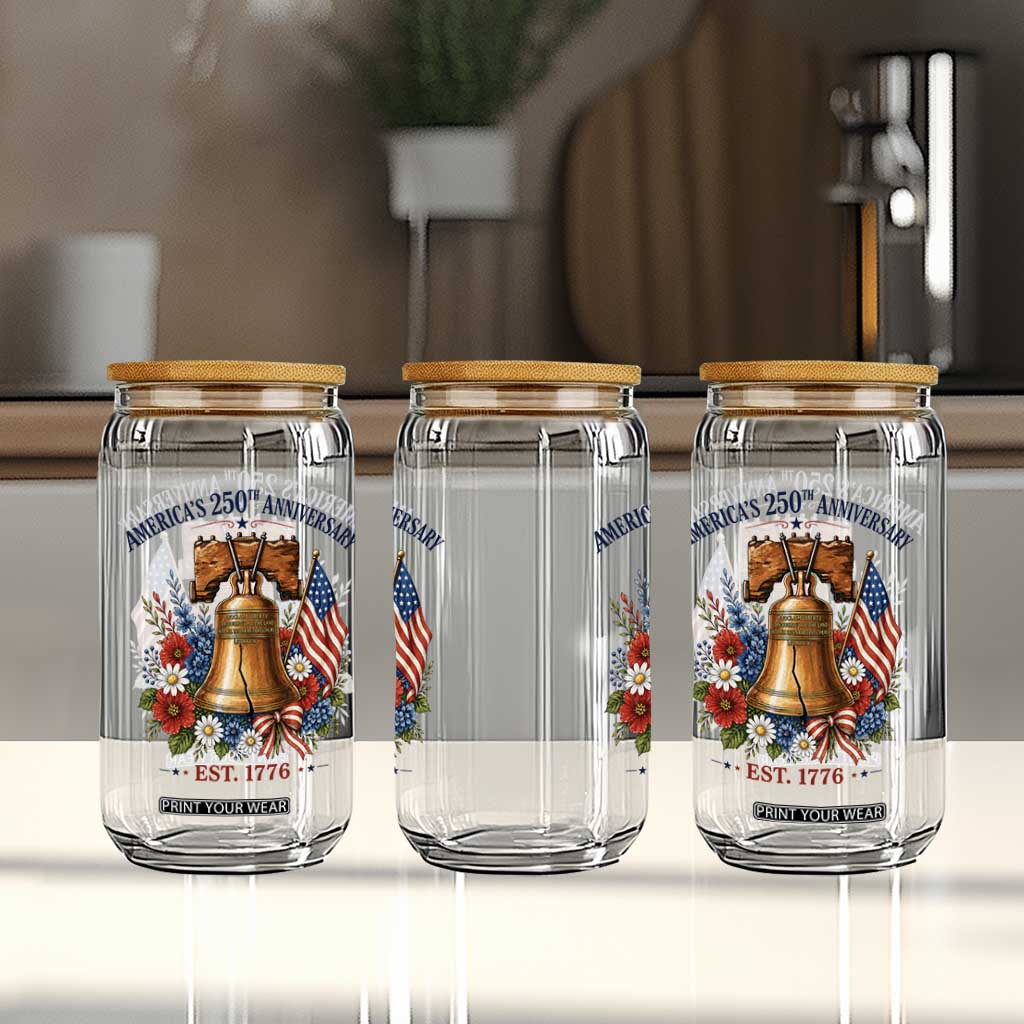 250 Anniversary Glass Can Floral Liberty Bell USA 250th American 4th July 2026 TS10 Print Your Wear