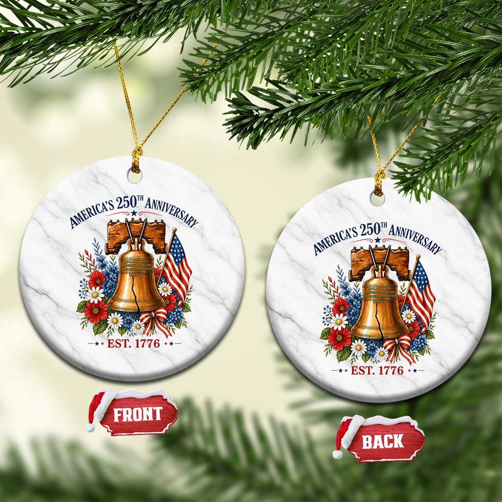 250 Anniversary Ceramic Ornament Floral Liberty Bell USA 250th American 4th July 2026 TS10 1pc White Marble Print Your Wear