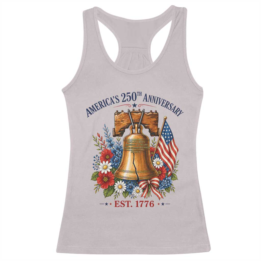 250 Anniversary Racerback Tank Top Floral Liberty Bell USA 250th American 4th July 2026 TS10 Ice Gray Print Your Wear