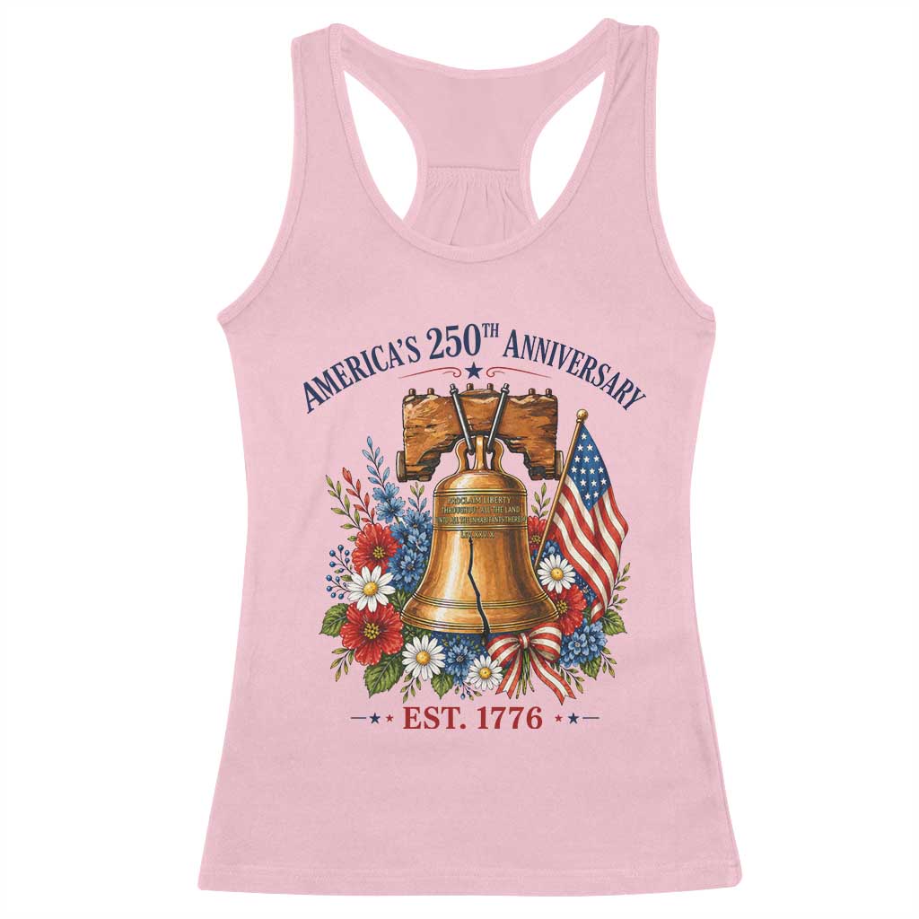250 Anniversary Racerback Tank Top Floral Liberty Bell USA 250th American 4th July 2026 TS10 Light Pink Print Your Wear