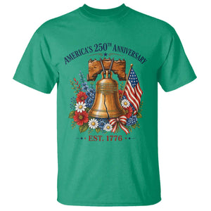 250 Anniversary T Shirt Floral Liberty Bell USA 250th American 4th July 2026 TS10 Irish Green Print Your Wear