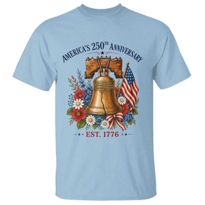 250 Anniversary T Shirt Floral Liberty Bell USA 250th American 4th July 2026 TS10 Light Blue Print Your Wear