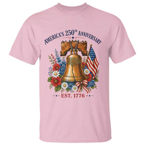 250 Anniversary T Shirt Floral Liberty Bell USA 250th American 4th July 2026 TS10 Light Pink Print Your Wear