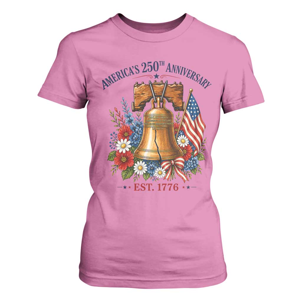 250 Anniversary T Shirt For Women Floral Liberty Bell USA 250th American 4th July 2026 TS10 Azalea Print Your Wear