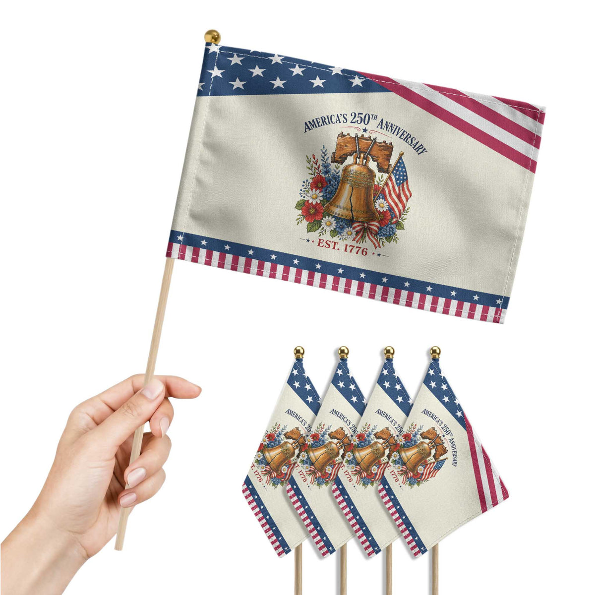 250 Anniversary Patriotic Handheld Flag Floral Liberty Bell USA 250th American 4th July 2026 TS10 Print Your Wear