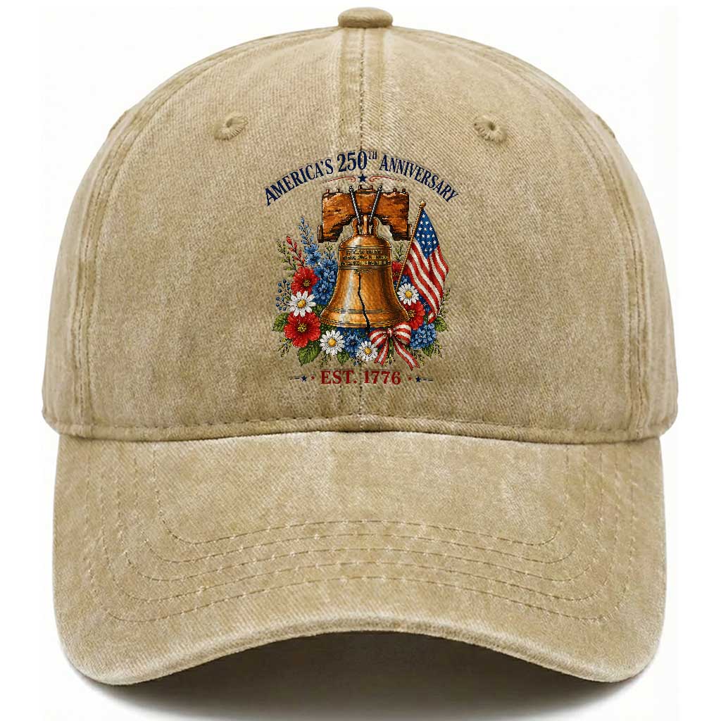 250 Anniversary Washed Cotton Baseball Cap Floral Liberty Bell USA 250th American 4th July 2026 TS10 Print Your Wear