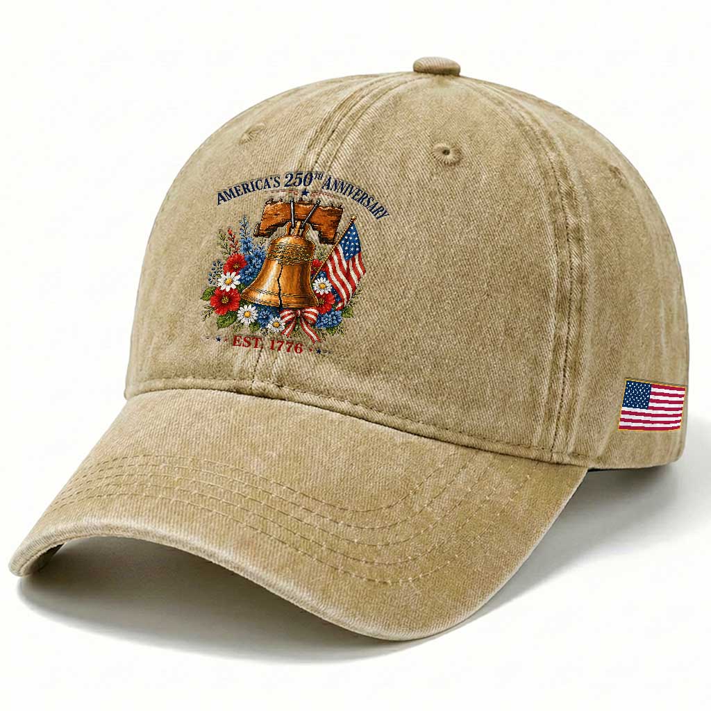 250 Anniversary Washed Cotton Baseball Cap Floral Liberty Bell USA 250th American 4th July 2026 TS10 Print Your Wear