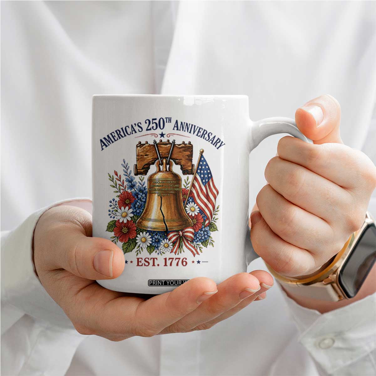 250 Anniversary Coffee Mug Floral Liberty Bell USA 250th American 4th July 2026 TS10 Print Your Wear