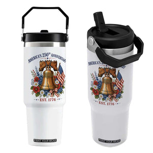 250 Anniversary Flip Straw Tumbler Floral Liberty Bell USA 250th American 4th July 2026 TS10 One Size: 30 oz White Print Your Wear