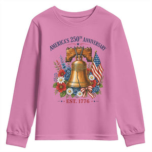 250 Anniversary Youth Sweatshirt Floral Liberty Bell USA 250th American 4th July 2026 TS10 Azalea Print Your Wear