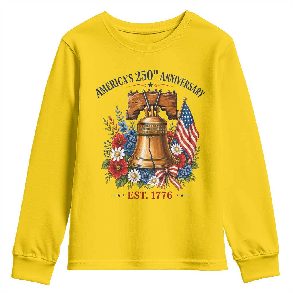 250 Anniversary Youth Sweatshirt Floral Liberty Bell USA 250th American 4th July 2026 TS10 Daisy Print Your Wear