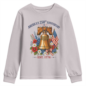 250 Anniversary Youth Sweatshirt Floral Liberty Bell USA 250th American 4th July 2026 TS10 Ice Gray Print Your Wear