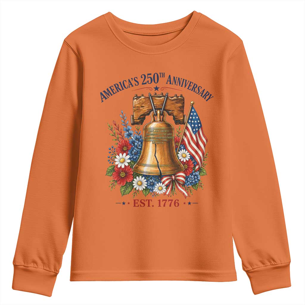 250 Anniversary Youth Sweatshirt Floral Liberty Bell USA 250th American 4th July 2026 TS10 Orange Print Your Wear