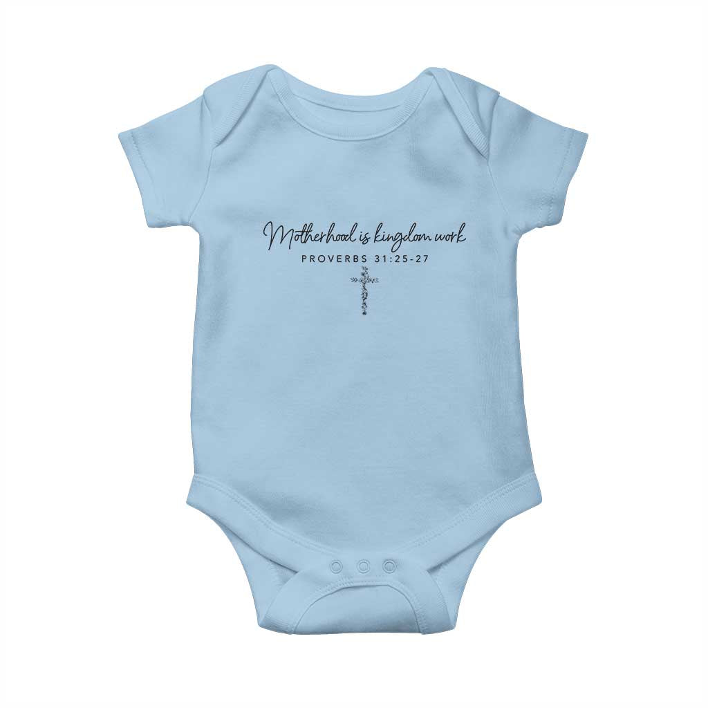 Motherhood Is Kingdom Work Baby Onesie Christian Mom Floral Mama Mothers Day TS10 Light Blue Print Your Wear