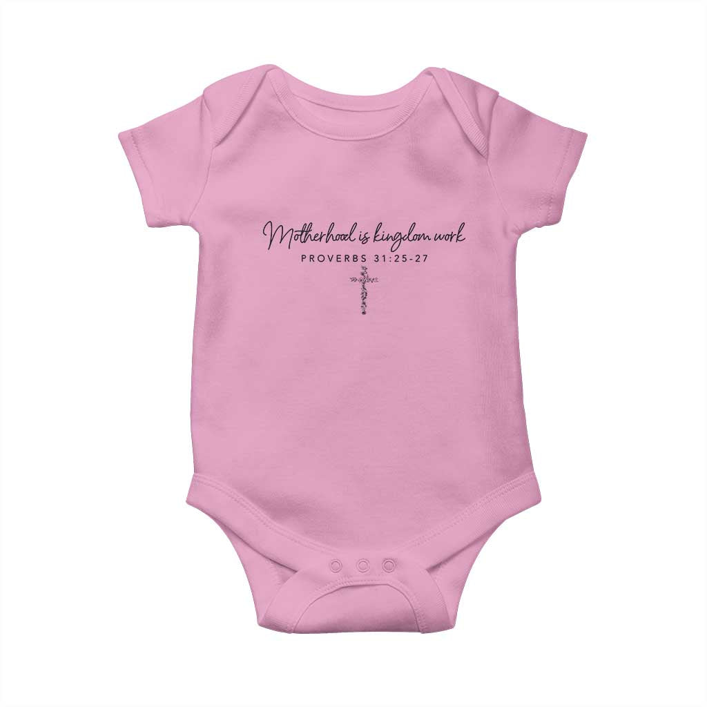 Motherhood Is Kingdom Work Baby Onesie Christian Mom Floral Mama Mothers Day TS10 Light Pink Print Your Wear