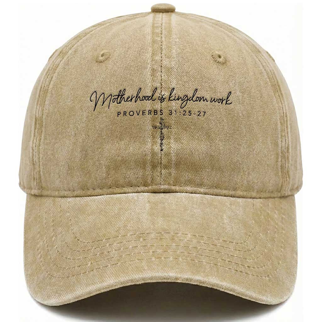 Motherhood Is Kingdom Work Washed Cotton Baseball Cap Christian Mom Floral Mama Mothers Day TS10 Print Your Wear