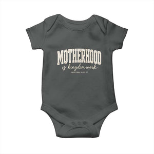 Motherhood Is Kingdom Work Baby Onesie Cute Christian Mom Mothers Day Floral Jesus TS10 Dark Heather Print Your Wear