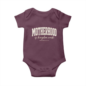 Motherhood Is Kingdom Work Baby Onesie Cute Christian Mom Mothers Day Floral Jesus TS10 Maroon Print Your Wear