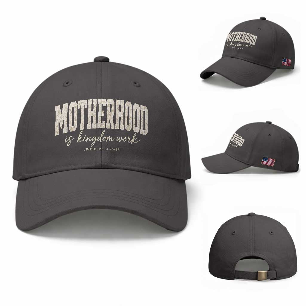 Motherhood Is Kingdom Work Baseball Cap Cute Christian Mom Mothers Day Floral Jesus TS10 Baseball Cap Universal Fit Dark Gray Print Your Wear
