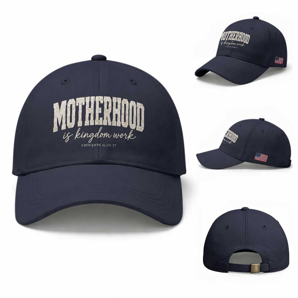 Motherhood Is Kingdom Work Baseball Cap Cute Christian Mom Mothers Day Floral Jesus TS10 Baseball Cap Universal Fit Navy Print Your Wear