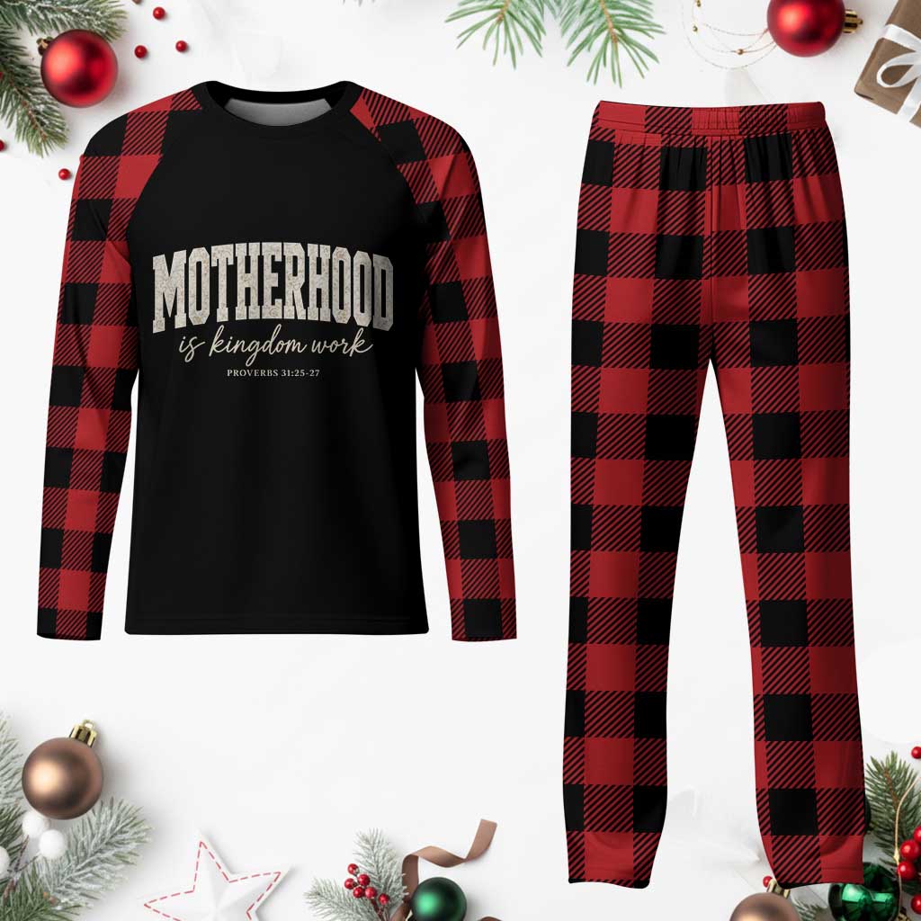 Motherhood Is Kingdom Work Plaid Pajama Set Cute Christian Mom Mothers Day Floral Jesus TS10 Buffalo Plaid Print Your Wear