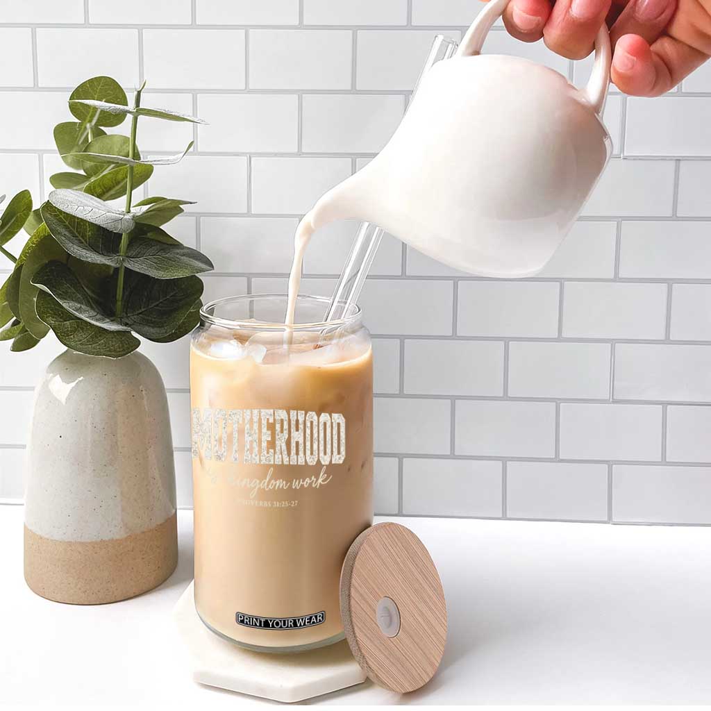 Motherhood Is Kingdom Work Glass Can Cute Christian Mom Mothers Day Floral Jesus TS10 Print Your Wear