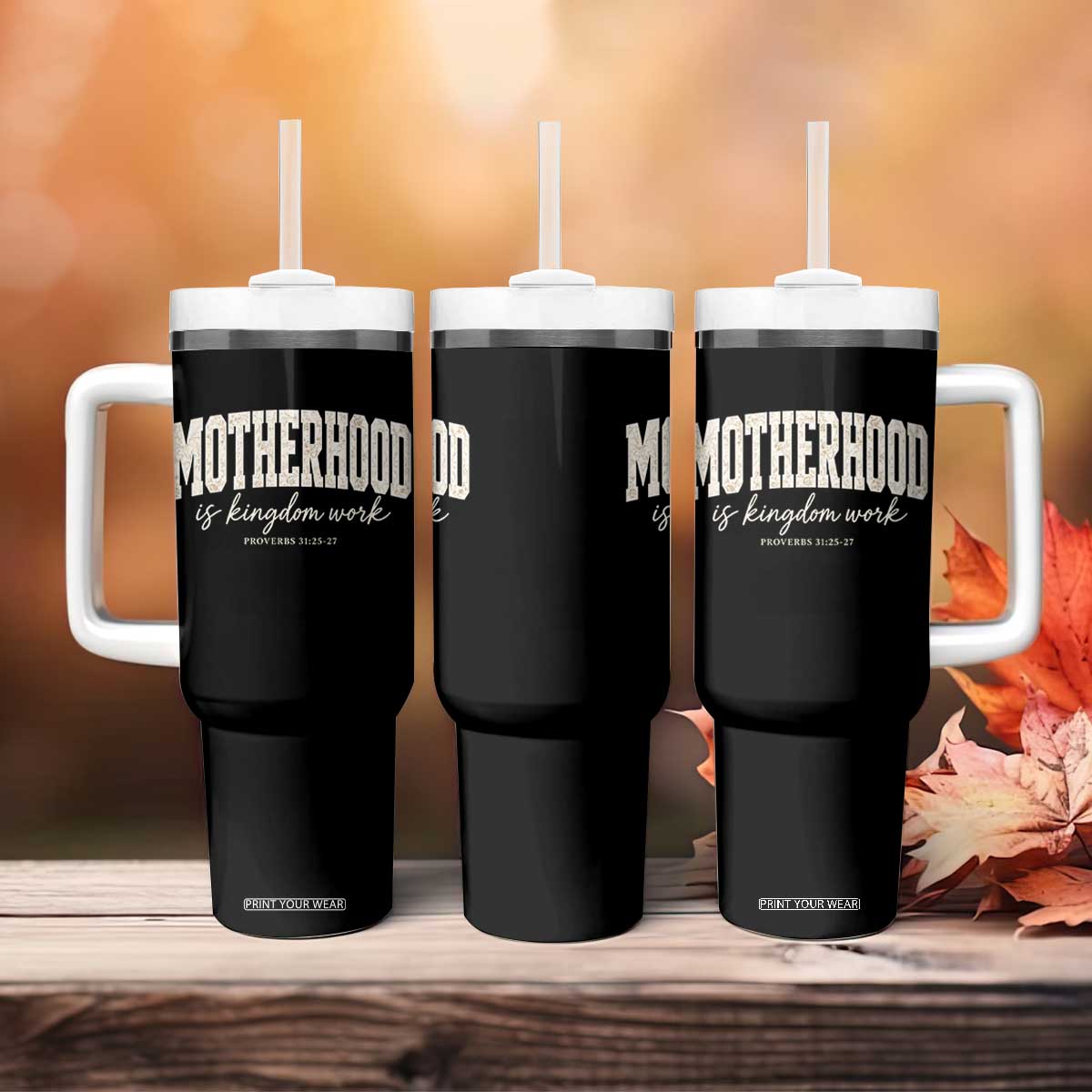 Motherhood Is Kingdom Work Tumbler With Handle Cute Christian Mom Mothers Day Floral Jesus TS10 Print Your Wear