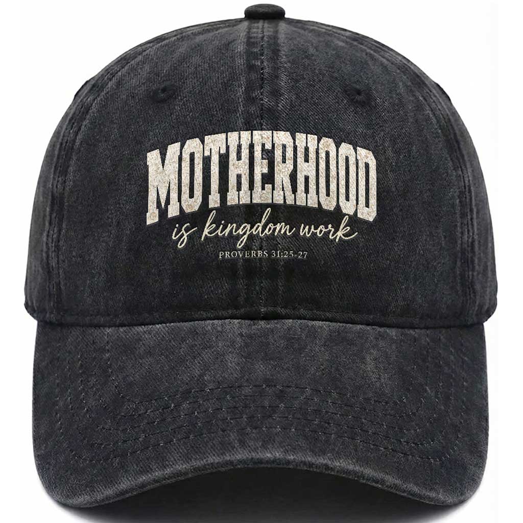 Motherhood Is Kingdom Work Washed Cotton Baseball Cap Cute Christian Mom Mothers Day Floral Jesus TS10 Print Your Wear