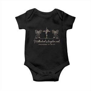 Motherhood Is Kingdom Work Baby Onesie Cute Christian Mom Mothers Day Coquette Bow Cross TS10 Black Print Your Wear