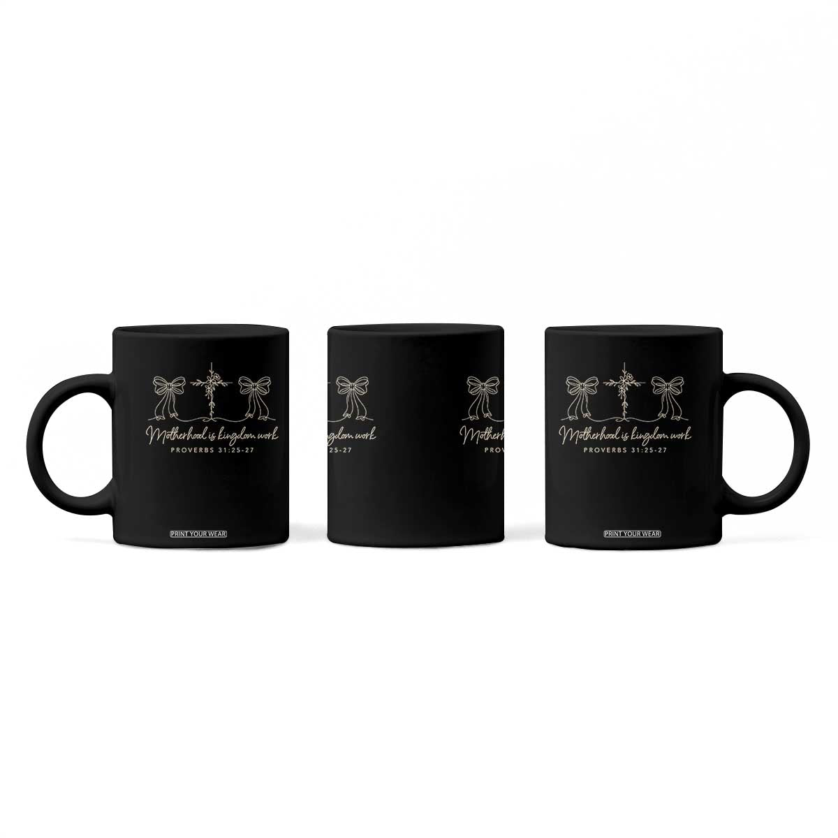 Motherhood Is Kingdom Work Coffee Mug Cute Christian Mom Mothers Day Coquette Bow Cross TS10 Print Your Wear