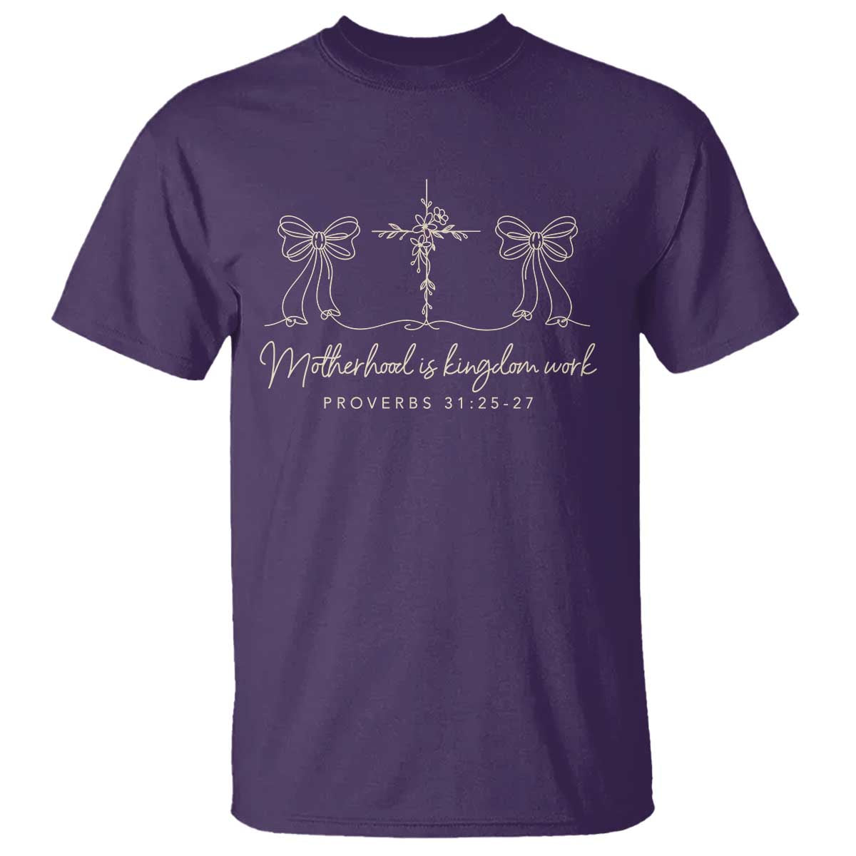 Motherhood Is Kingdom Work T Shirt Cute Christian Mom Mothers Day Coquette Bow Cross TS10 Purple Print Your Wear