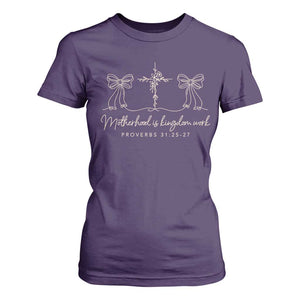 Motherhood Is Kingdom Work T Shirt For Women Cute Christian Mom Mothers Day Coquette Bow Cross TS10 Purple Print Your Wear