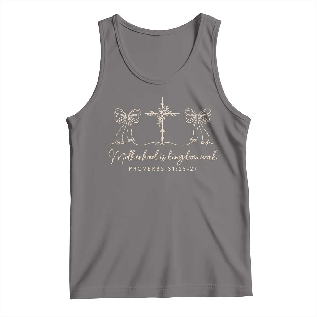 Motherhood Is Kingdom Work Tank Top Cute Christian Mom Mothers Day Coquette Bow Cross TS10 Deep Heather Print Your Wear