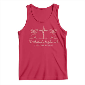Motherhood Is Kingdom Work Tank Top Cute Christian Mom Mothers Day Coquette Bow Cross TS10 Red Print Your Wear