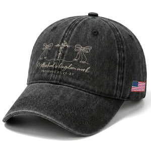 Motherhood Is Kingdom Work Washed Cotton Baseball Cap Cute Christian Mom Mothers Day Coquette Bow Cross TS10 Print Your Wear
