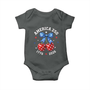 250 Anniversary USA Baby Onesie Cherry Coquette Bow 4th Of July 1776 2026 250th Birthday TS10 Dark Heather Print Your Wear
