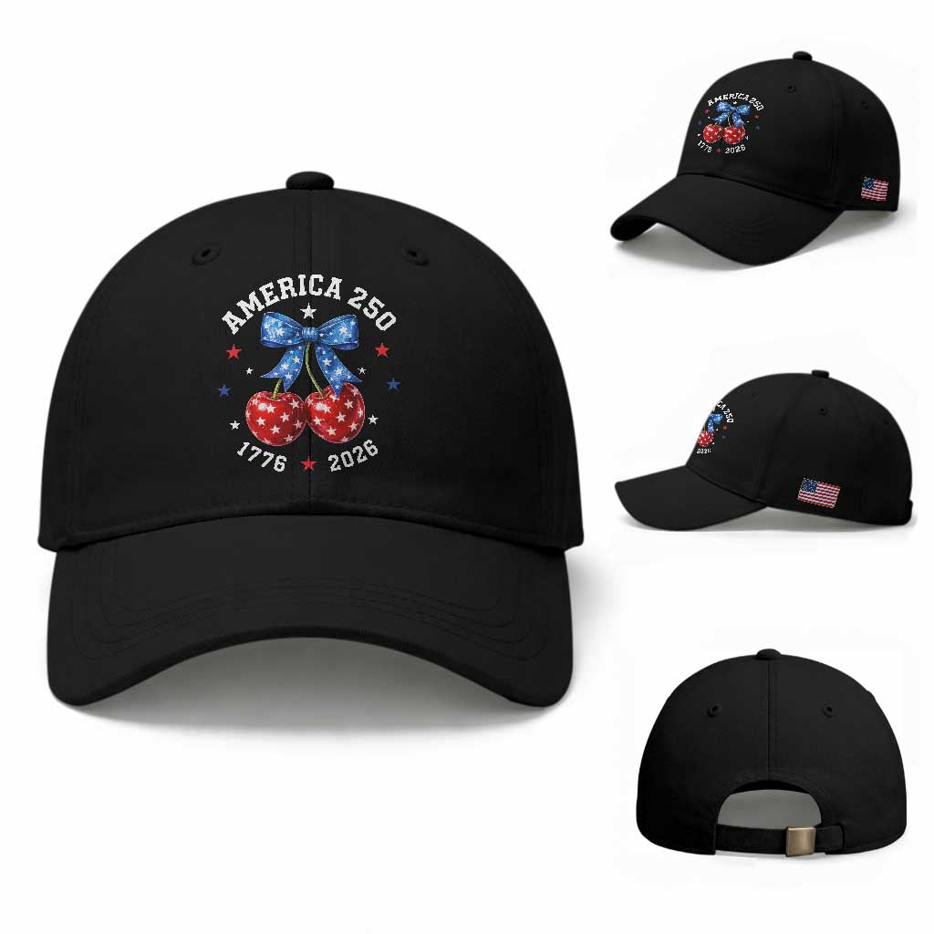 250 Anniversary USA Baseball Cap Cherry Coquette Bow 4th Of July 1776 2026 250th Birthday TS10 Baseball Cap Universal Fit Black Print Your Wear