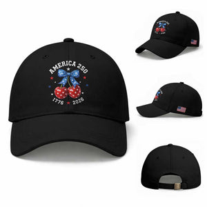 250 Anniversary USA Baseball Cap Cherry Coquette Bow 4th Of July 1776 2026 250th Birthday TS10 Baseball Cap Universal Fit Black Print Your Wear